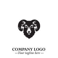 Head of Sheep Logo Symbol in Black on the White Background Minimalist Farm Animal Illustration