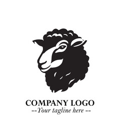 Head of Sheep Logo Symbol in Black on the White Background Minimalist Farm Animal Illustration