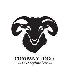 Head of Sheep Logo Symbol in Black on the White Background Minimalist Farm Animal Illustration
