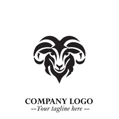 Head of Sheep Logo Symbol in Black on the White Background Minimalist Farm Animal Illustration