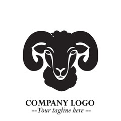 Head of Sheep Logo Symbol in Black on the White Background Minimalist Farm Animal Illustration