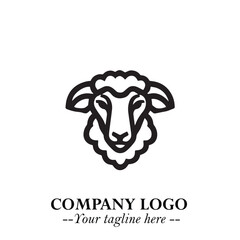 Head of Sheep Logo Symbol in Black on the White Background Minimalist Farm Animal Illustration
