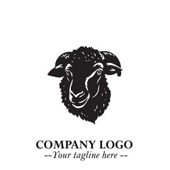 Head of Sheep Logo Symbol in Black on the White Background Minimalist Farm Animal Illustration