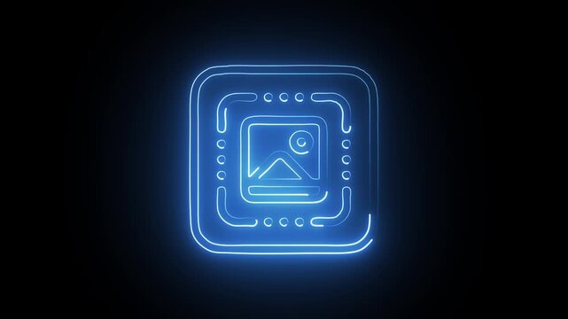 Glowing Neon Image Recognition Icon Isolated on Black Background. HD Video Motion Graphic Animation