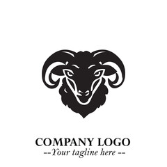 Head of Sheep Logo Symbol in Black on the White Background Minimalist Farm Animal Illustration
