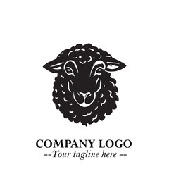 Head of Sheep Logo Symbol in Black on the White Background Minimalist Farm Animal Illustration