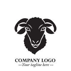 Head of Sheep Logo Symbol in Black on the White Background Minimalist Farm Animal Illustration