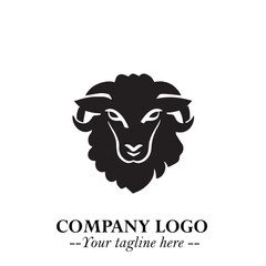 Head of Sheep Logo Symbol in Black on the White Background Minimalist Farm Animal Illustration