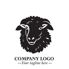 Head of Sheep Logo Symbol in Black on the White Background Minimalist Farm Animal Illustration