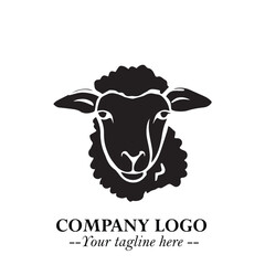 Head of Sheep Logo Symbol in Black on the White Background Minimalist Farm Animal Illustration