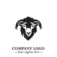 Head of Sheep Logo Symbol in Black on the White Background Minimalist Farm Animal Illustration