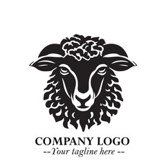 Head of Sheep Logo Symbol in Black on the White Background Minimalist Farm Animal Illustration