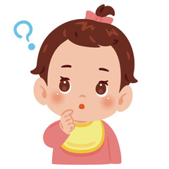 疑問を持つ女の子の赤ちゃん　上半身イラスト／Curious Baby Girl with Questioning Expression　upper body illustration