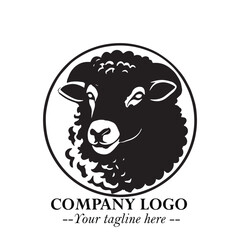 Head of Sheep Logo Symbol in Black on the White Background Minimalist Farm Animal Illustration