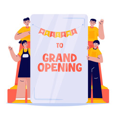 Team Announcing Grand Opening Ceremony Vector Illustration
