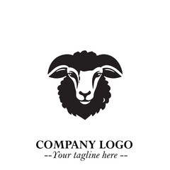 Head of Sheep Logo Symbol in Black on the White Background Minimalist Farm Animal Illustration