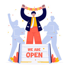 Man Celebrating Opening Party Ceremony Vector Illustration