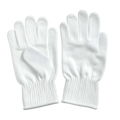 Pair of clean white fabric gloves are ready for use.