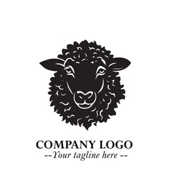 Head of Sheep Logo Symbol in Black on the White Background Minimalist Farm Animal Illustration