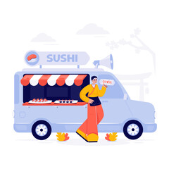Sushi Food Truck is Open Vector Illustration
