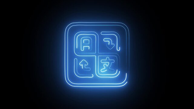 Glowing Neon Language Translation Icon Isolated on Black Background. HD Video Motion Graphic Animation