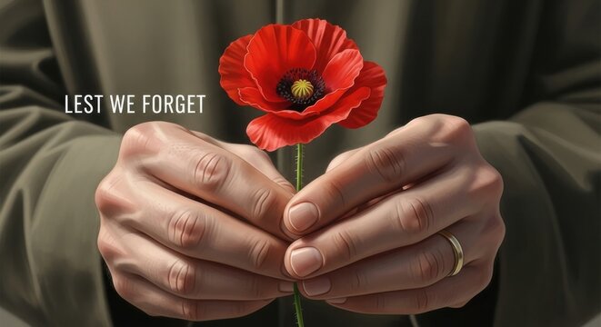 Remembering the Fallen Soldiers Offering a Red Poppy Remembrance Day Lest We Forget Service Military History Memorial
