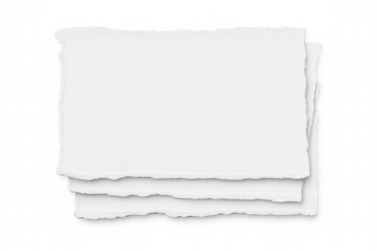 Ripped white paper layers creating a blank template or mockup element with textured edges on transparent background