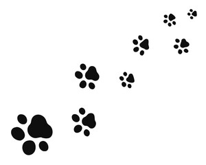 Paw vector foot trail print of cat. Paw dog, puppy, cat vector print, animal, isolated on white background