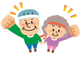 おじいさん,おじいちゃん,祖父,おばあちゃん,おばあさん,祖母,お父さん,お母さん,年寄,年配,高齢,笑顔,仲良し,シニア夫婦,中年夫婦,中年,シニア,お年寄り,ガッツポーズ,中高年,熟年,老夫婦,二人,ご年配,家族,夫婦,熟年夫婦,カップル,高齢者,女性,人物,男性,ファミリー,ファイト,応援,声援,元気,エール,気合い,嬉しい,頑張る,夫妻,夫,妻,人,かわいい,イラスト,全身