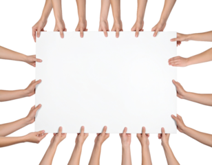 Hands Holding Empty Blackboard with Wooden Frame Isolated on White Background