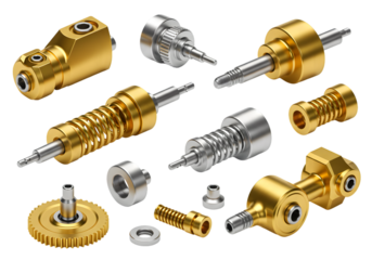 Precision Micro Mechanical Parts on transparent background