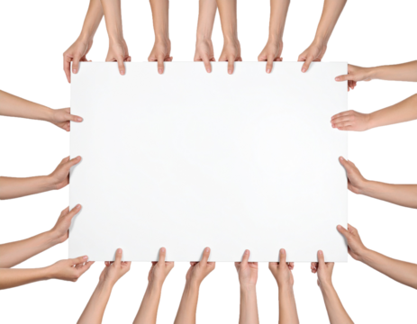 Hands Holding Empty Blackboard with Wooden Frame Isolated on White Background