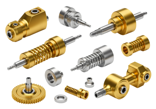 Precision Micro Mechanical Parts on transparent background