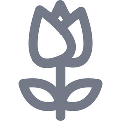 Simple Gray Tulip Icon With Stem and Leaves On Transparent Background Ideal For Spring And Floral Designs