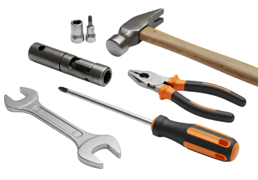 Assorted Hand Tools on transparent background