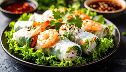 Vietnamese Spring Rolls, Rice Paper, Lettuce, Salad, Vermicelli, Noodles, Shrimps, Fish Sauce.