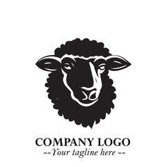 Head of Sheep Logo Symbol in Black on the White Background Minimalist Farm Animal Illustration