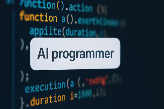 AI programmer prompt ai programmer working on code editor with blurred source code in background