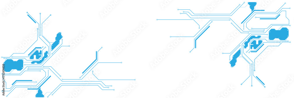 Wall mural vector blue circuit board and chip computer electronic. high-tech circuit board connection system. a