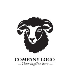 Head of Sheep Logo Symbol in Black on the White Background Minimalist Farm Animal Illustration