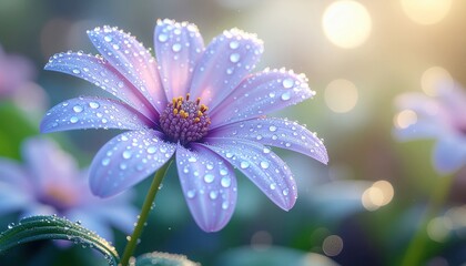 Lavender Daisy with Dew at Sunrise, Macro Bloom