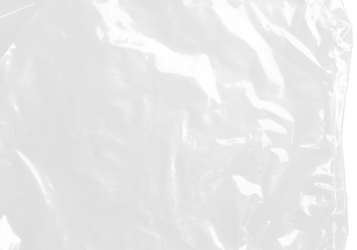 plastic transparent cellophane bag on white background. The texture looks blank and shiny. The plastic surface is wrinkly and tattered making abstract pattern