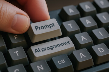 Prompt ai programmer key on keyboard inspiring creativity and coding workflow in digital workspace