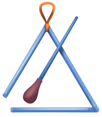 Isolated Blue Triangle Percussion Instrument With A Beater On A Transparent Background Featuring A Painted Texture And Soft Edges Perfect For Music Education And Performance Visuals
