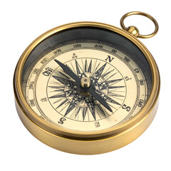 Vintage brass compass with a detailed navigational dial points direction.
