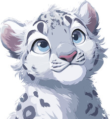 Cute Snow Leopard Cub Illustration with Blue Eyes