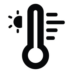 Simple icon of a thermometer indicating heat and sunlight symbol for warm weather forecast
