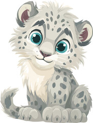 Cute Snow Leopard Cub Illustration with Blue Eyes