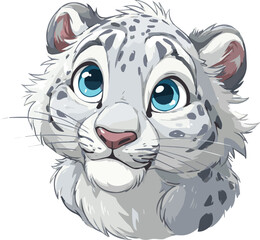 Cute Snow Leopard Cub Illustration with Blue Eyes