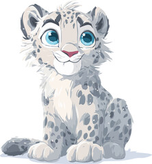Cute Snow Leopard Cub Illustration with Blue Eyes